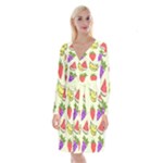 Fruits Pattern Background Food Long Sleeve Velvet Front Wrap Dress