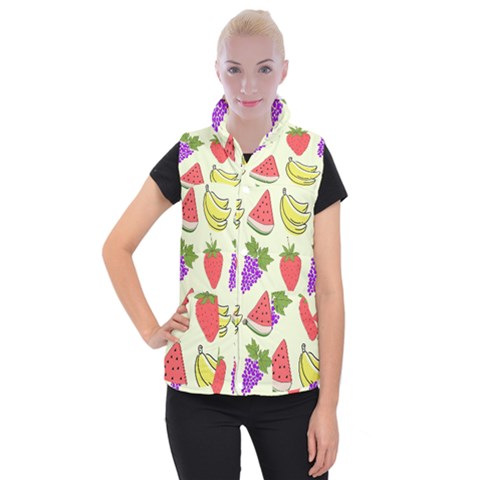 Fruits Pattern Background Food Women s Button Up Vest from ArtsNow.com