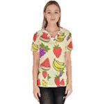 Fruits Pattern Background Food Women s V-Neck Scrub Top