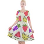 Fruits Pattern Background Food Quarter Sleeve A-Line Dress