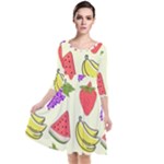 Fruits Pattern Background Food Quarter Sleeve Waist Band Dress