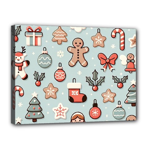 Christmas Cartoon Pattern Canvas 16  x 12  (Stretched) from ArtsNow.com