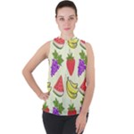 Fruits Pattern Background Food Mock Neck Chiffon Sleeveless Top