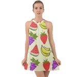 Fruits Pattern Background Food Halter Tie Back Chiffon Dress