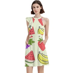 Cocktail Party Halter Sleeveless Dress With Pockets 
