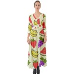 Fruits Pattern Background Food Button Up Boho Maxi Dress