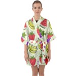 Fruits Pattern Background Food Half Sleeve Satin Kimono 