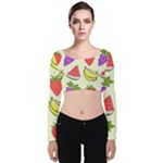 Fruits Pattern Background Food Velvet Long Sleeve Crop Top
