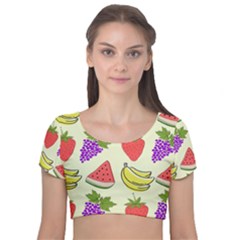 Velvet Short Sleeve Crop Top  
