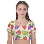 Fruits Pattern Background Food Velvet Short Sleeve Crop Top 