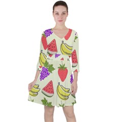 Quarter Sleeve Ruffle Waist Dress 