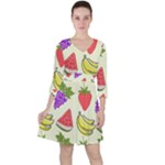 Fruits Pattern Background Food Quarter Sleeve Ruffle Waist Dress