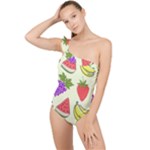 Fruits Pattern Background Food Frilly One Shoulder Swimsuit
