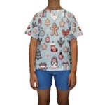 Christmas Cartoon Pattern Kids  Short Sleeve Swimwear