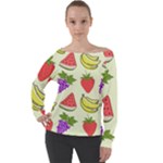 Fruits Pattern Background Food Off Shoulder Long Sleeve Velour Top