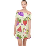 Fruits Pattern Background Food Off Shoulder Chiffon Dress