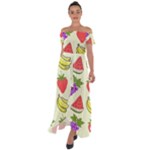 Fruits Pattern Background Food Off Shoulder Open Front Chiffon Dress