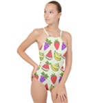 Fruits Pattern Background Food High Neck One Piece Swimsuit