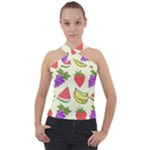 Fruits Pattern Background Food Cross Neck Velour Top
