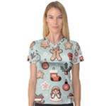 Christmas Cartoon Pattern V-Neck Sport Mesh T-Shirt