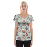 Christmas Cartoon Pattern Cap Sleeve Top