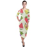 Fruits Pattern Background Food Quarter Sleeve Midi Velour Bodycon Dress