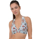 Christmas Cartoon Pattern Halter Plunge Bikini Top