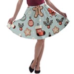 Christmas Cartoon Pattern A-line Skater Skirt