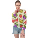 Fruits Pattern Background Food Banded Bottom Chiffon Top