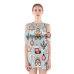 Christmas Cartoon Pattern Shoulder Cutout One Piece Dress