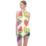 Fruits Pattern Background Food Halter Asymmetric Satin Top