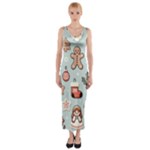 Christmas Cartoon Pattern Fitted Maxi Dress