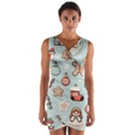 Christmas Cartoon Pattern Wrap Front Bodycon Dress