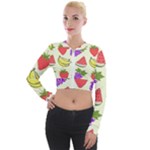 Fruits Pattern Background Food Long Sleeve Cropped Velvet Jacket