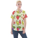 Fruits Pattern Background Food Women s Short Sleeve Pocket Shirt