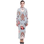 Christmas Cartoon Pattern Turtleneck Maxi Dress