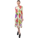 Fruits Pattern Background Food Ruffle End Midi Chiffon Dress