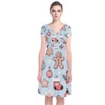 Christmas Cartoon Pattern Short Sleeve Front Wrap Dress