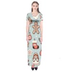 Christmas Cartoon Pattern Short Sleeve Maxi Dress
