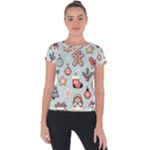Christmas Cartoon Pattern Short Sleeve Sports Top 