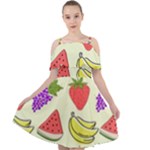 Fruits Pattern Background Food Cut Out Shoulders Chiffon Dress