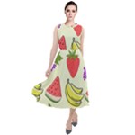 Fruits Pattern Background Food Round Neck Boho Dress