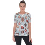 Christmas Cartoon Pattern Shoulder Cut Out Short Sleeve Top