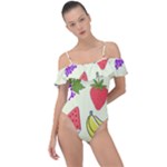 Fruits Pattern Background Food Frill Detail One Piece Swimsuit
