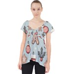 Christmas Cartoon Pattern Lace Front Dolly Top