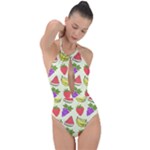 Fruits Pattern Background Food Plunge Cut Halter Swimsuit