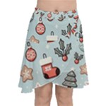 Christmas Cartoon Pattern Chiffon Wrap Front Skirt