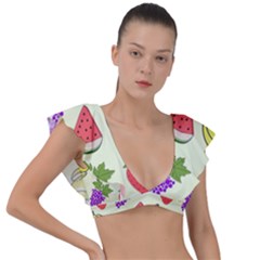 Plunge Frill Sleeve Bikini Top 
