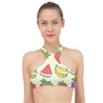 Fruits Pattern Background Food High Neck Bikini Top