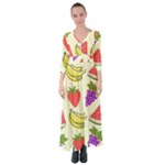 Fruits Pattern Background Food Button Up Maxi Dress
